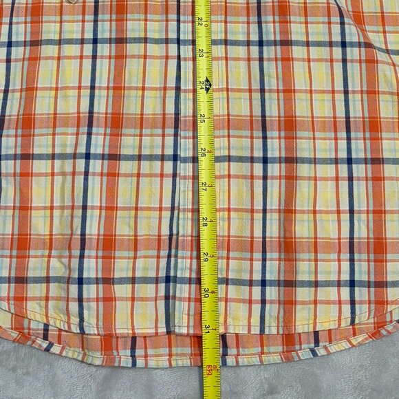 LL Bean OCBD Long Sleeve Shirt Mens Large Plaid Orange Yellow Blue Outdoor PB47 - Picture 4 of 8